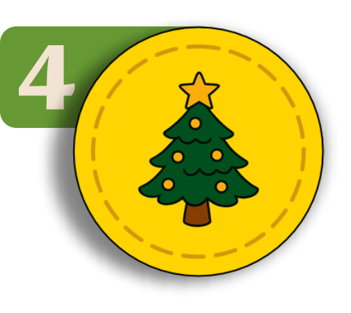 Passo 4: Ilustração de uma 
                    estampa amarela com uma arvore de natal