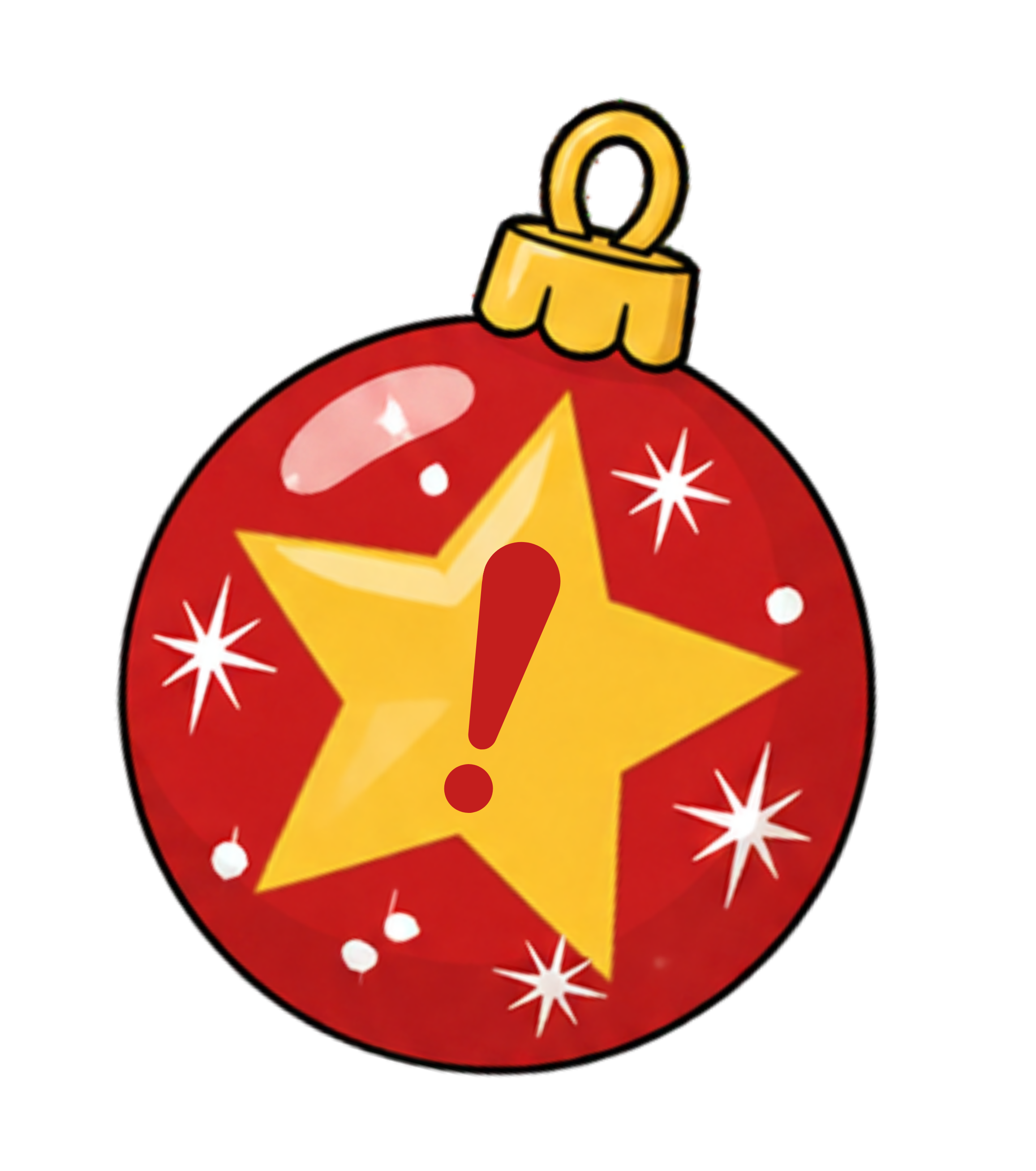 Ilustração de uma bola de natal vermelha com uma exclamação