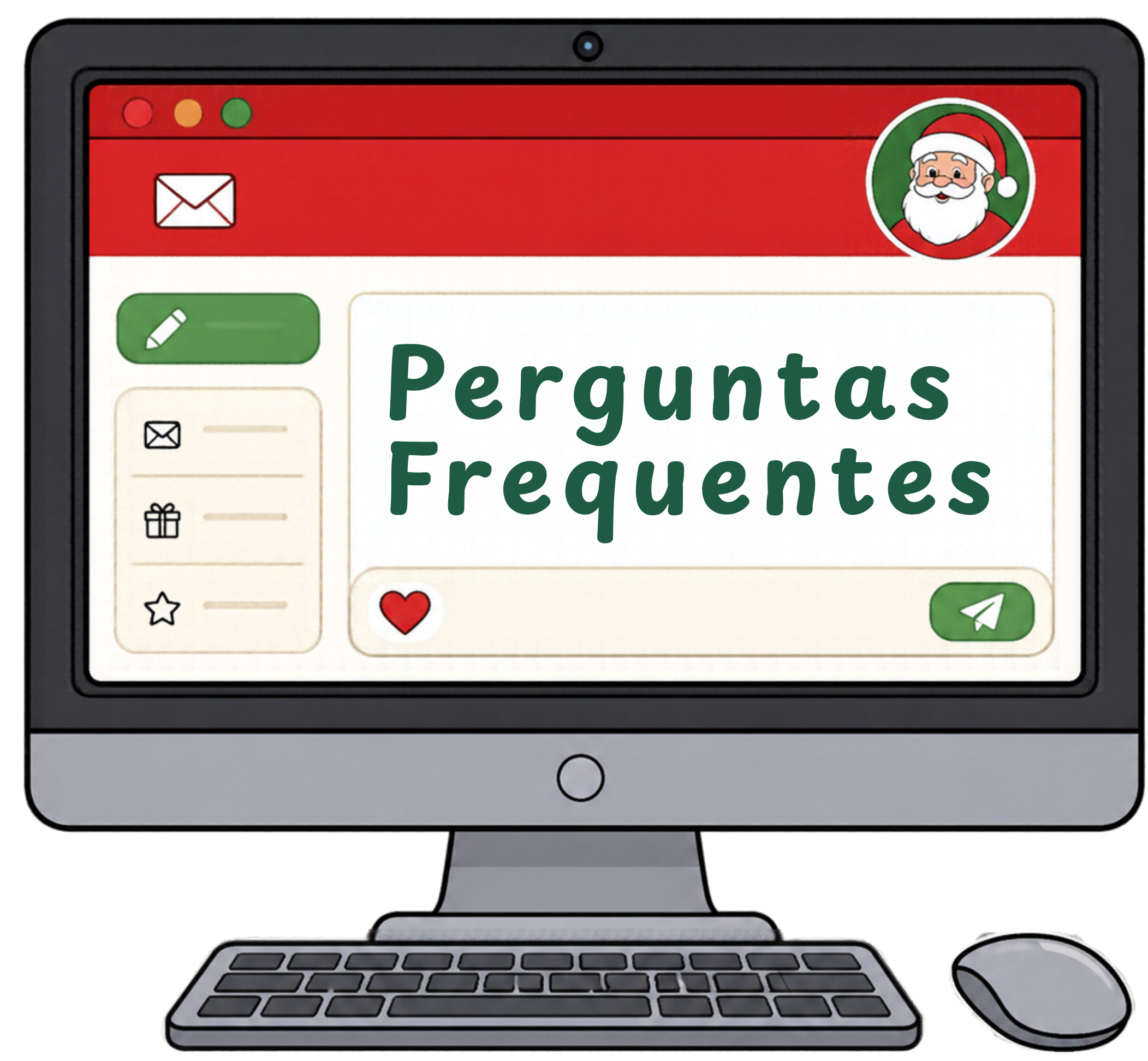 Ilustração de um computador escrito perguntas frequentes na tela